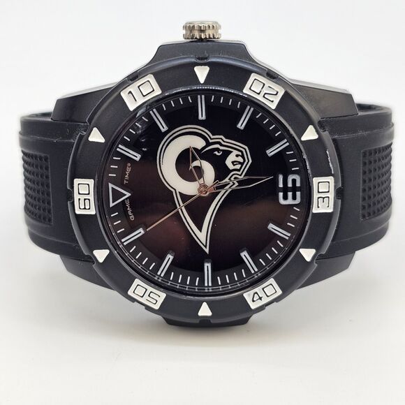Los Angeles Rams Men's Watch 48MM Black Dial Black Plastic Bands New Battery - Picture 1 of 12